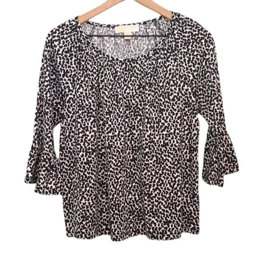 MICHAEL Michael Kors Black & White Heart Print Bell Sleeve Top Size Medium